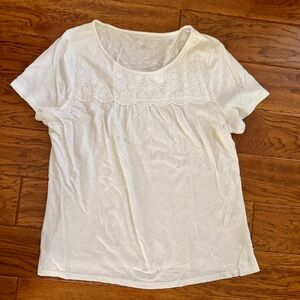 Talbots White Relaxed Short Sleeve T-Shirt with Eyelet Detail